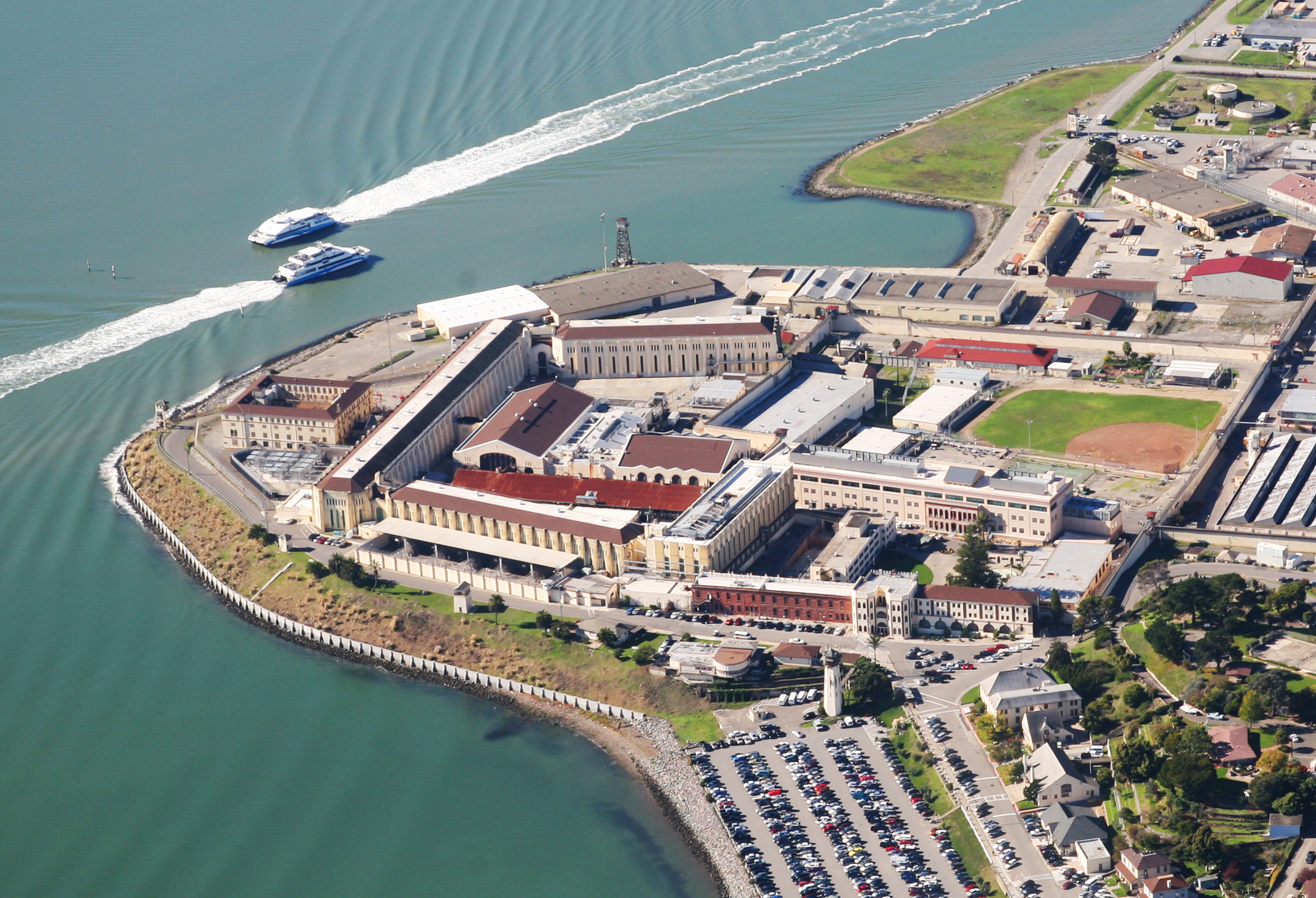 San Quentin beside San Francisco Bay, photographed from the air in 2010.